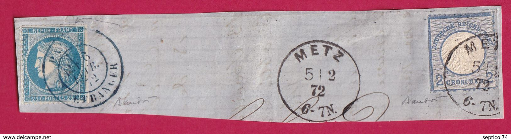 MIXTE ALSACE LORRAINE N°60 CAD BLEU PARIS ETRANGER + METZ MOSELLE FRAGMENT DE LETTRE COVER FRANCE - Covers & Documents