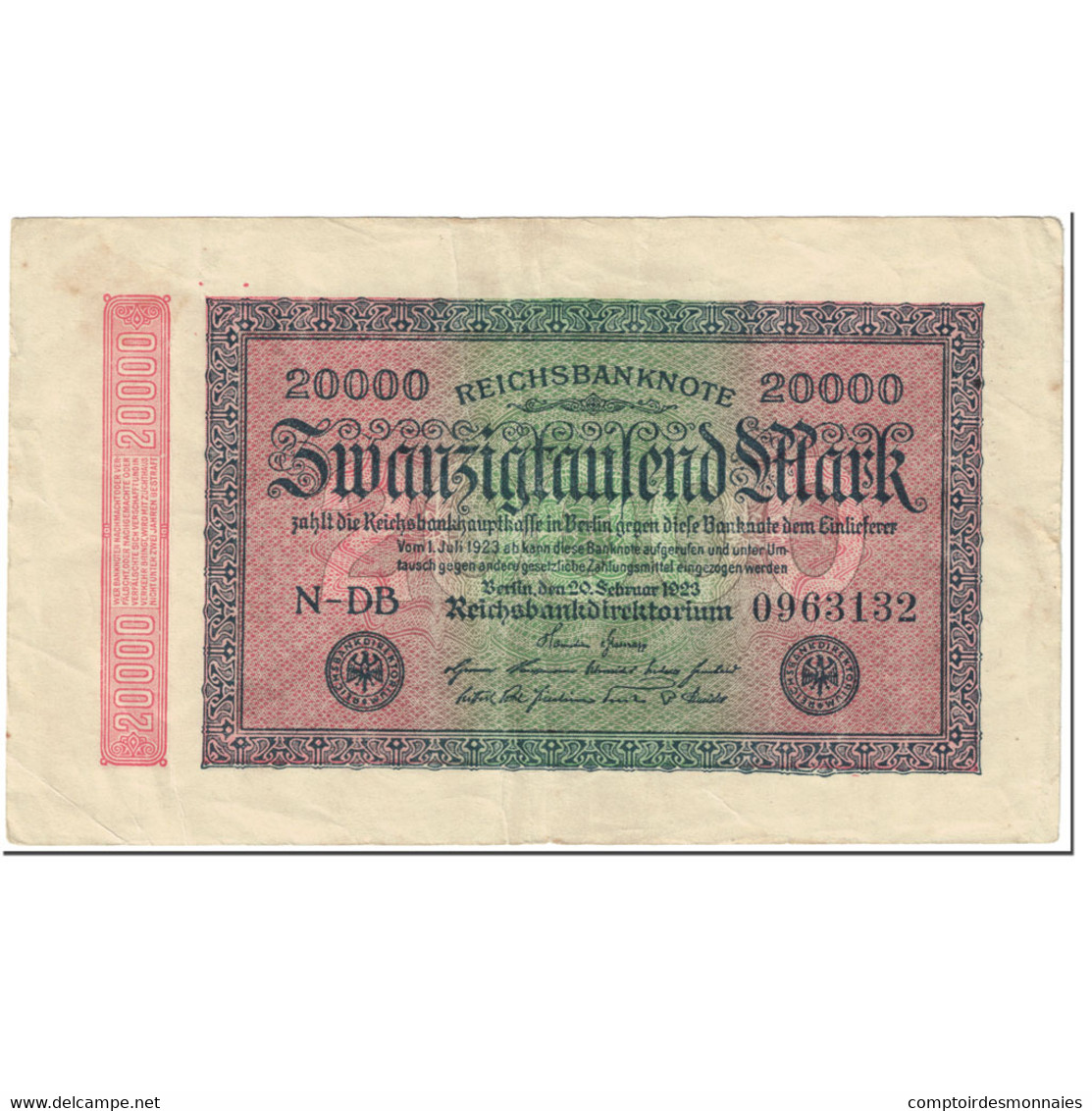 Billet, Allemagne, 20,000 Mark, 1923, 1923-02-20, KM:85b, TB+ - 20.000 Mark