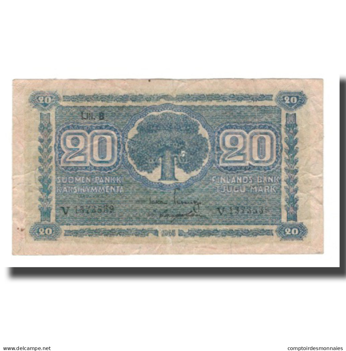 Billet, Finlande, 20 Markkaa, 1945 (1948), KM:86, B+ - Finland