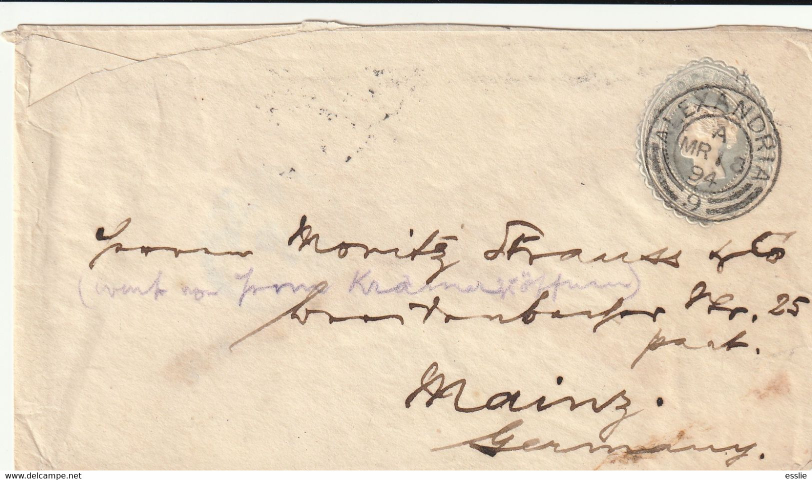 Great Britain Queen Victoria - 1894 - Postal Stationery Used In Alexandria Scotland To Mainz Germany - Cartas & Documentos