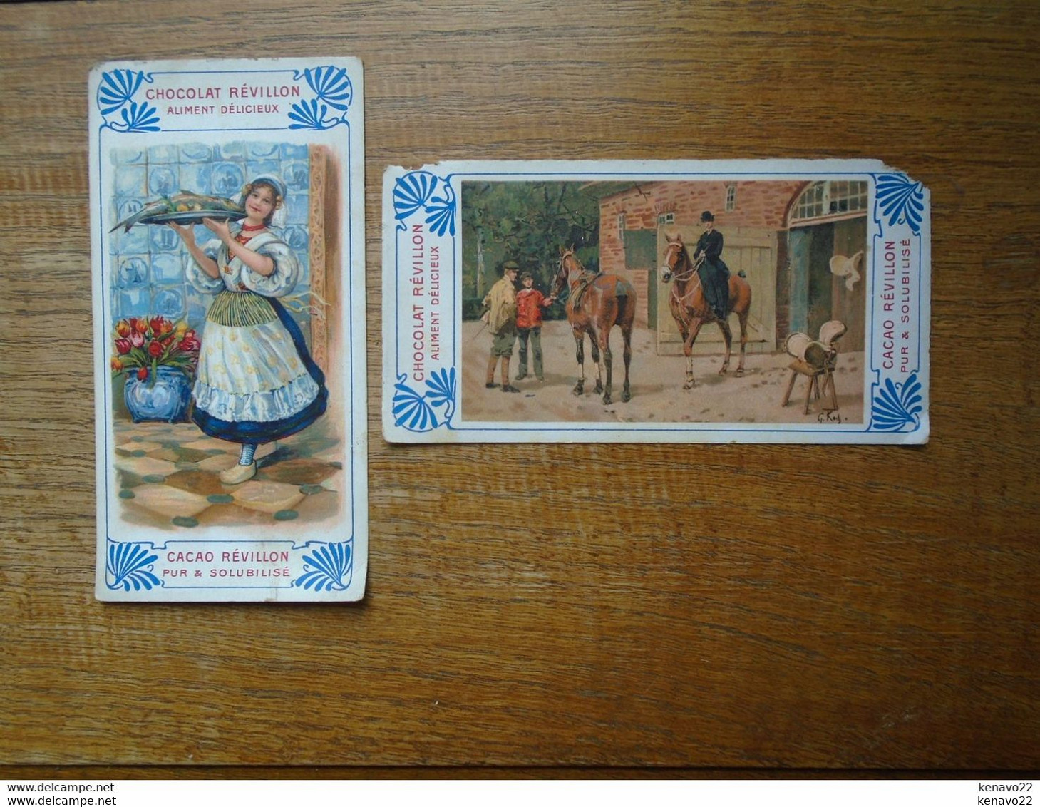 Assez Rare , 2 Images , Pub Du Chocolat Révillon , Thème Question Lapidaire ? "" Vendu En L'état "" - Revillon