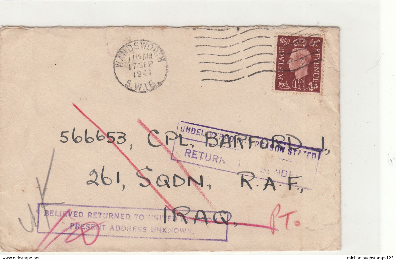G.B. / London / Iraq / R.A.F. / Returned + Undelivered Mail - Unclassified