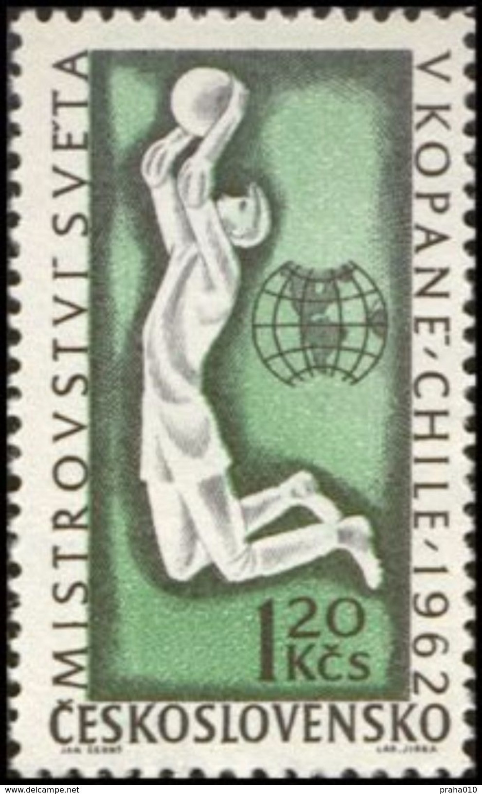 Czechoslovakia / Stamps (1962) 1231: Sport - Soccer World Cup, Chile 1962 (goalkeeper); Painter: Anna Podzemna - 1962 – Cile