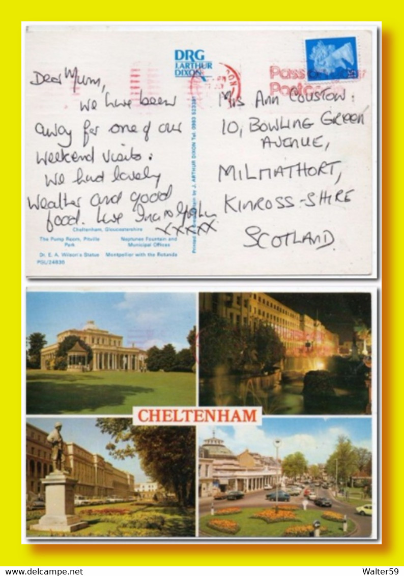 1990 C. UK Great Britain Postcard Multiview Cheltenham Sent Huntingdon To Scotland - Cheltenham