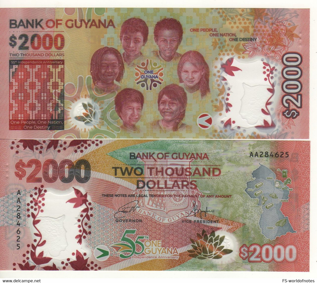 GUYANA   New Issue  2'000 Dollars  POLIMER. 2022. "55th  Anniversary Of Independence"  UNC - Guyana