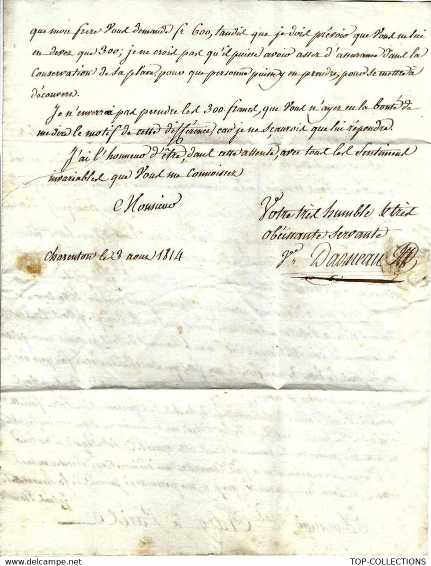 De Charenton Paris Par Vve Dagneau LETTRE Pour Nicolas Clary Banquier à Paris  VOIR HISTORIQUE - Documents Historiques