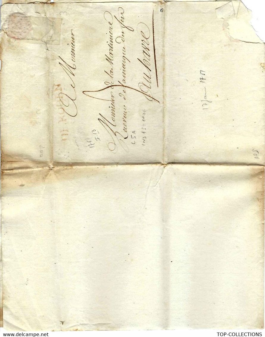 IMPOTS ANCIEN REGIME FERMES GENERALES  Marque des fers 1750  &  1751 LETTRE de Rouen signée + reçu pour De la Martinière