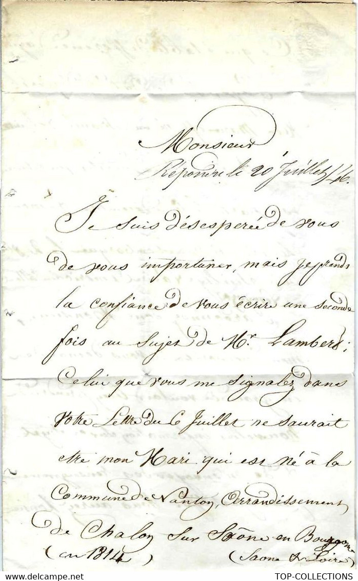 1846 LETTRE De Paris Bureau Central Pour Le Havre Marine Commissaire Général Marin Disparu  époux Lambert  New York - Historische Documenten