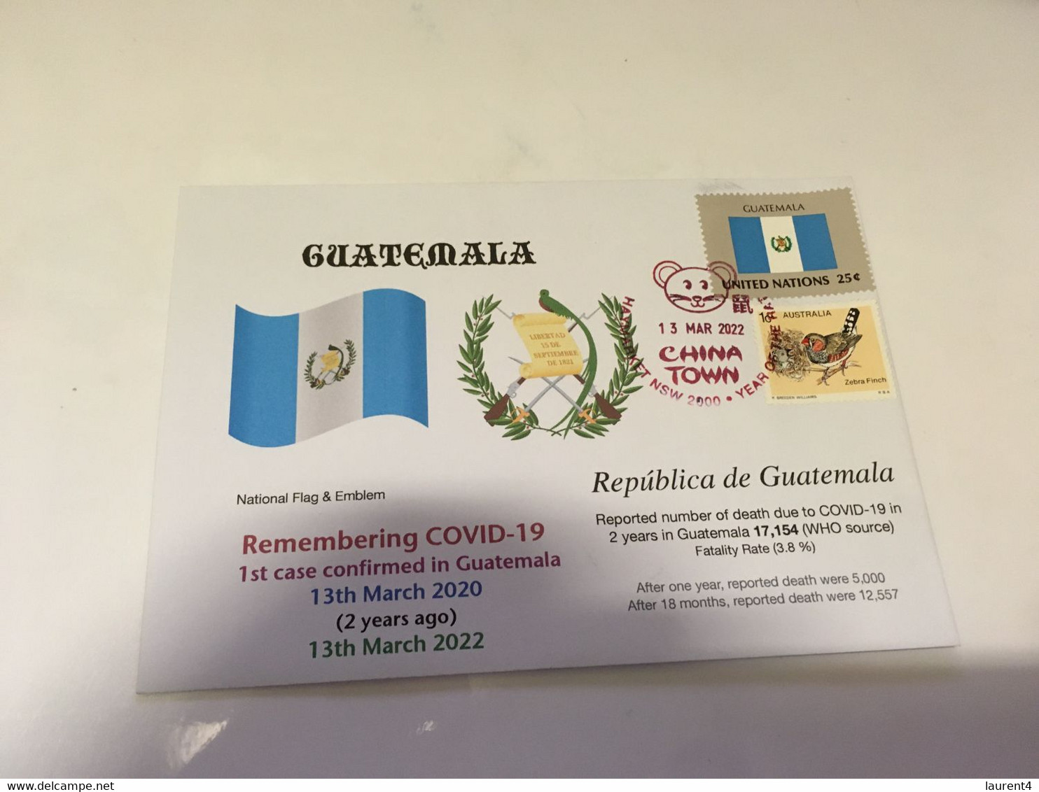 (1 H 22) (Australia) COVID-19 In Guatemala - 2nd Anniversary (cover Guatemala Flag Stamp) Dated 13th March 2022 - Disease