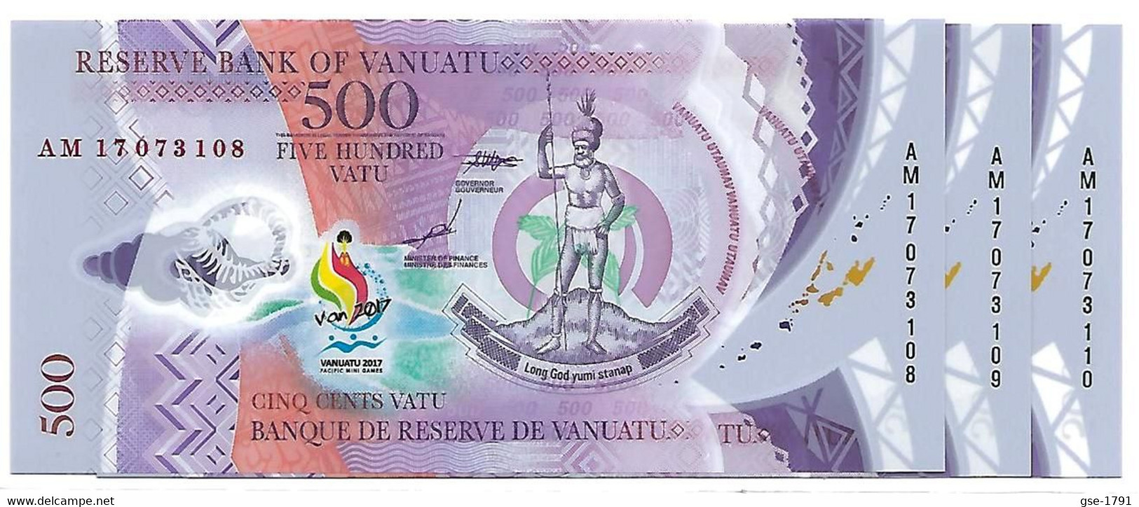 VANUATU FLAMME Mini Jeux Du Pacifique 500 VATU 2017  Lot De 3 En Série, Polymère NEUF - Vanuatu