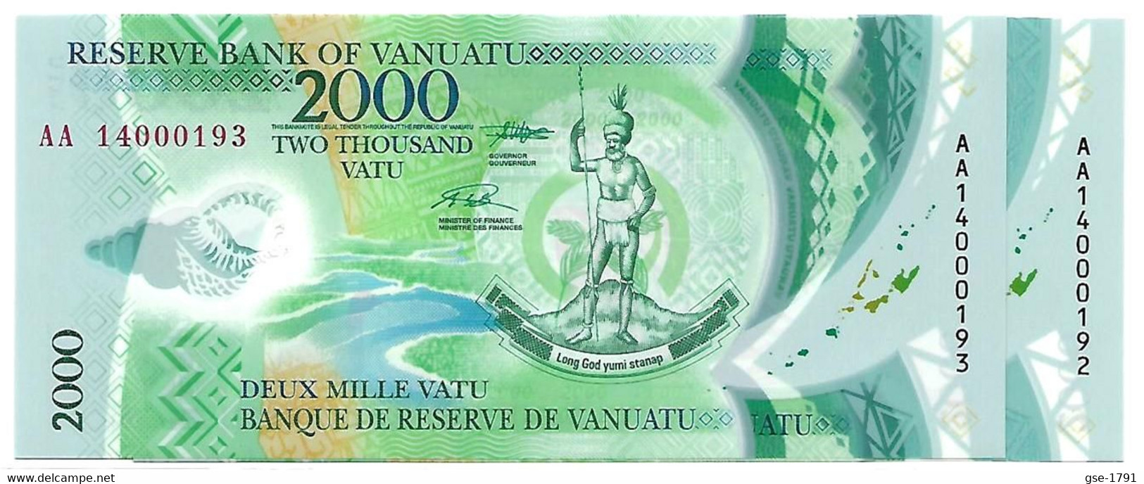 VANUATU  2000 VATU POLYMERE  2014 Lot De 2   Petits Numéros  NEUF - Vanuatu