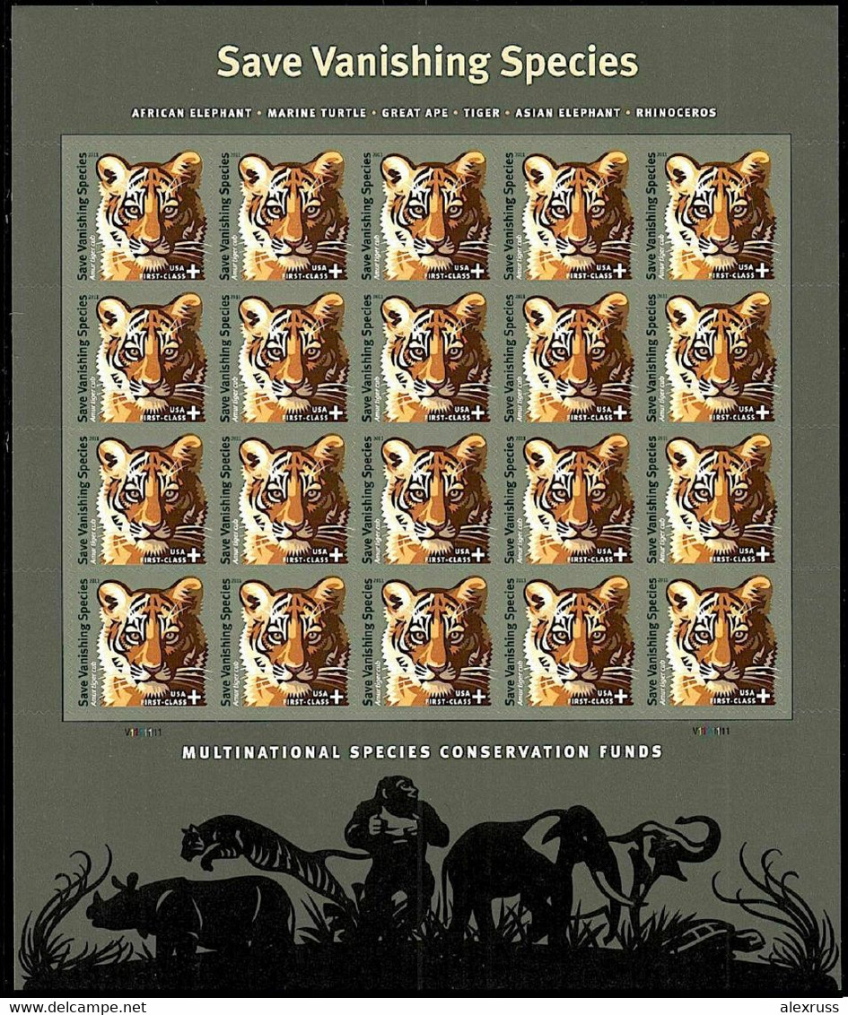 US 2011 Semi-Postal Stamps 0.75c, Scott # B4, Amur Tiger Cub, Sheet Of 20, VF MNH** - Fogli Completi