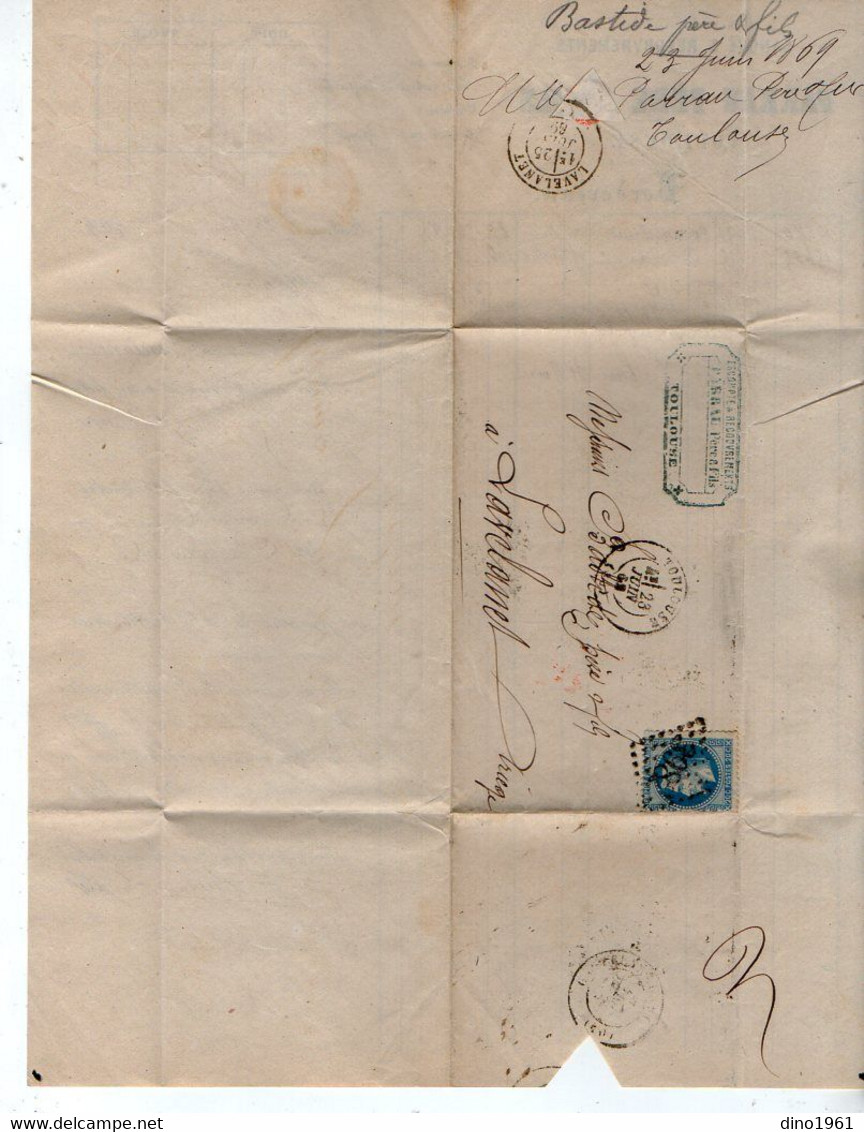 VP19.364 - 1869 - Lettre / Bordereau - Banque & Recouvrements PARRAU Père & Fils à TOULOUSE Pour LAVELANET - Banco & Caja De Ahorros