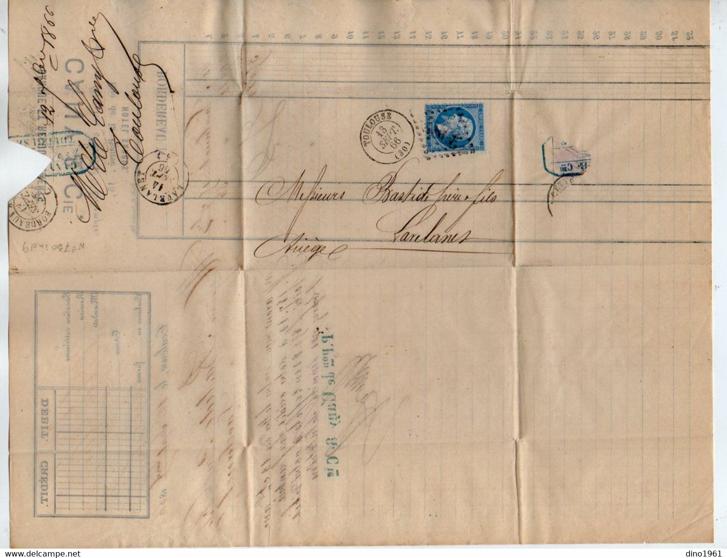 VP19.365 - 1866 - Lettre / Bordereau - Banque & Recouvrements CANY & Cie à TOULOUSE Pour LAVELANET - Banco & Caja De Ahorros