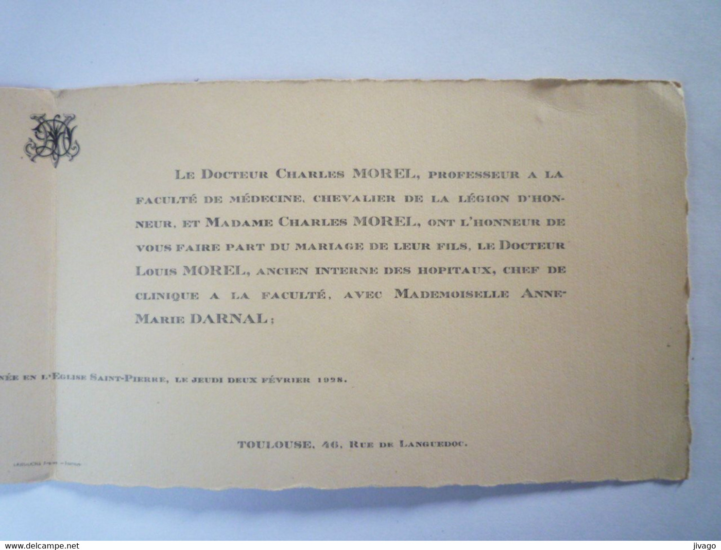 2022 - 1615  FAIRE-PART  De MARIAGE De Anne-Marie DARNAL  Et  Louis MOREL  (Souillac Et Toulouse  1928)   XXX - Huwelijksaankondigingen