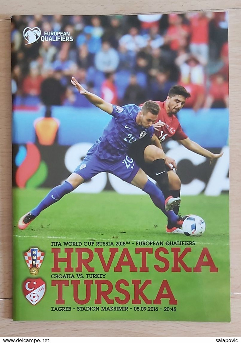 CROATIA V TURKEY - 2018 FIFA WORLD CUP Qualif. Football Match Program FOOTBALL CROATIA FOOTBALL MATCH PROGRAM - Livres