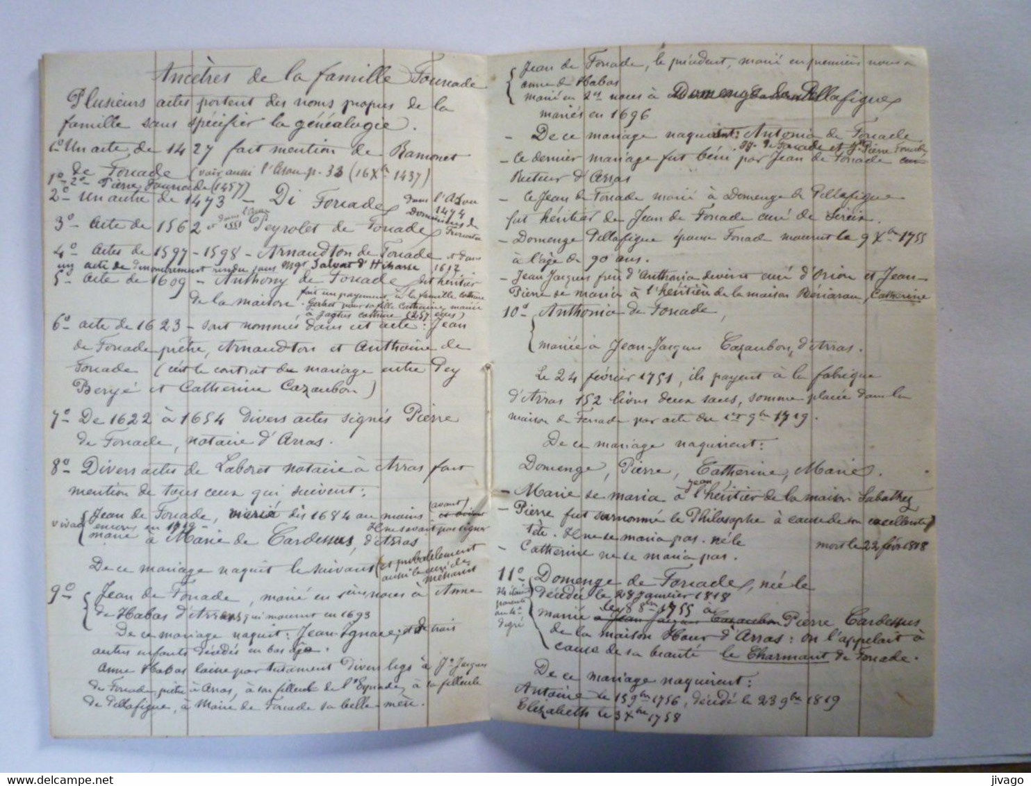 2022 - 1616  Généalogie De La Famille FOURCADE  D'ARRAS (65) Faite Par L'abbé G. FOURCADE Aumonier (Tarbes)   XXX - Non Classés