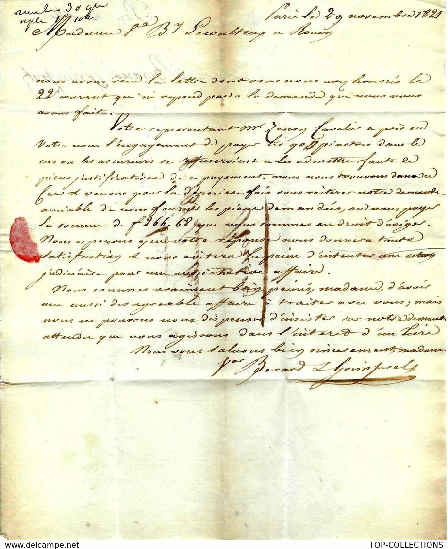 1821 LETTRE Bérard & Grimpel PARIS BANQUE FINANCE PIASTRES ESPAGNOLES Vve Barthélémy Lecoulteux Rouen B.E.V.HISTORIQUE - Historical Documents