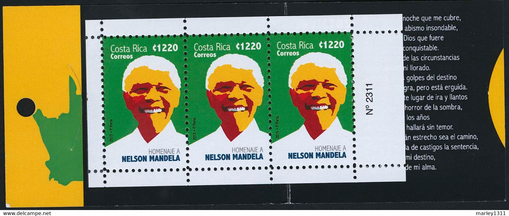 COSTA RICA (2015) Carnet YT N°975 Nelson Mandela - Markenheftchen