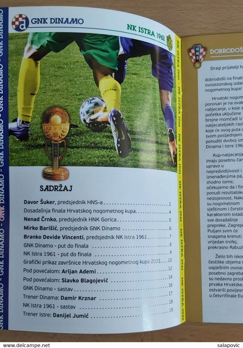 GNK Dinamo Zagreb - NK Istra Pula  2021 Finals Of The Croatian Football Cup FOOTBALL CROATIA FOOTBALL MATCH PROGRAM - Books