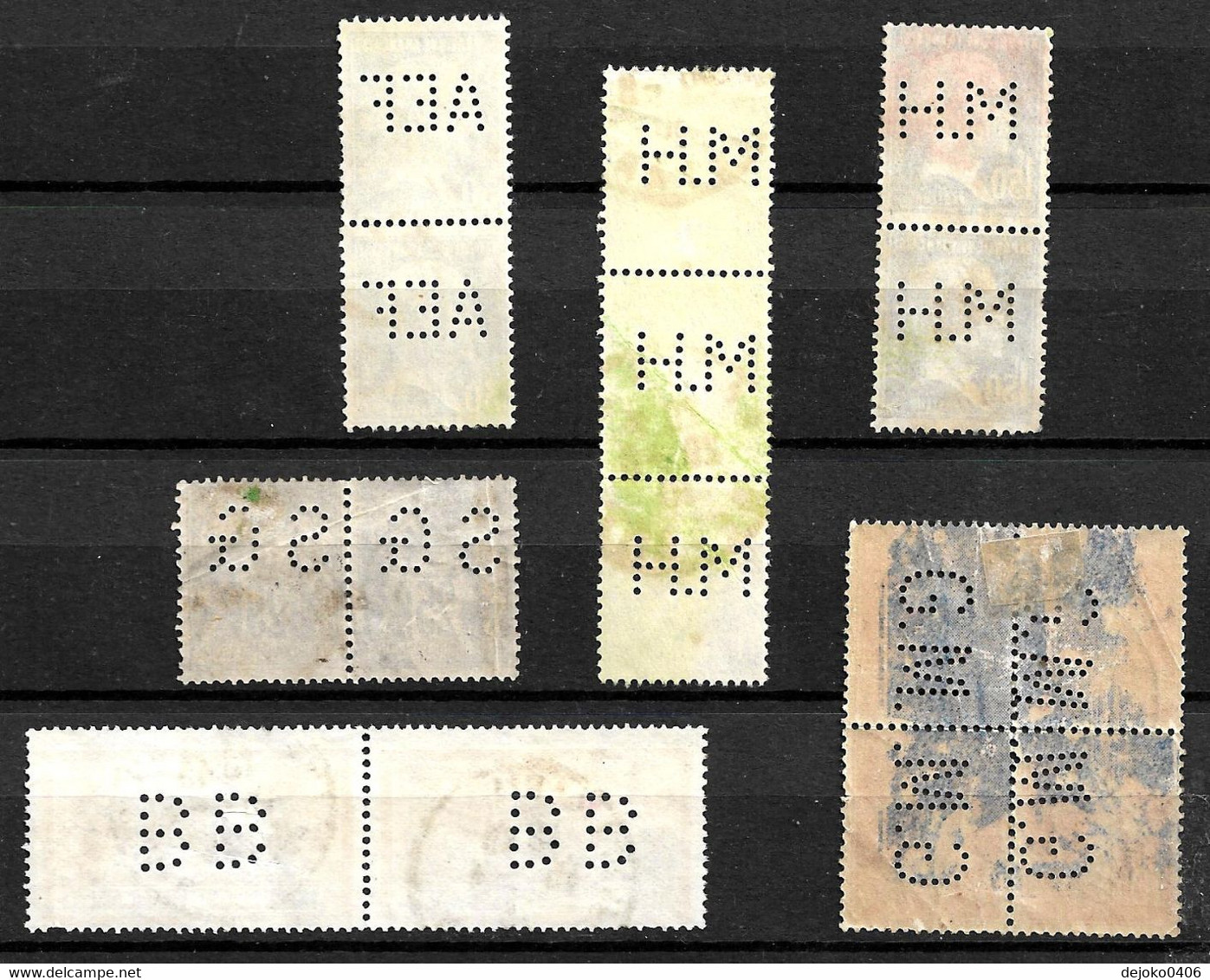 France - 4 Pairs,  1 Strip Of 3, 1 Block Of 4 - Used - Perfins Perfin Perfore - Andere & Zonder Classificatie