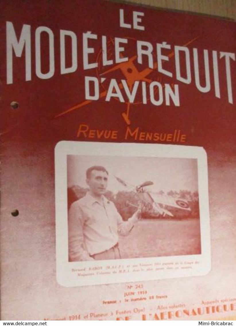 22-A 1e Revue De Maquettisme Années 50/60 : LE MODELE REDUIT D'AVION Avec Plan Inclus N°243 De 1959 - Luchtvaart