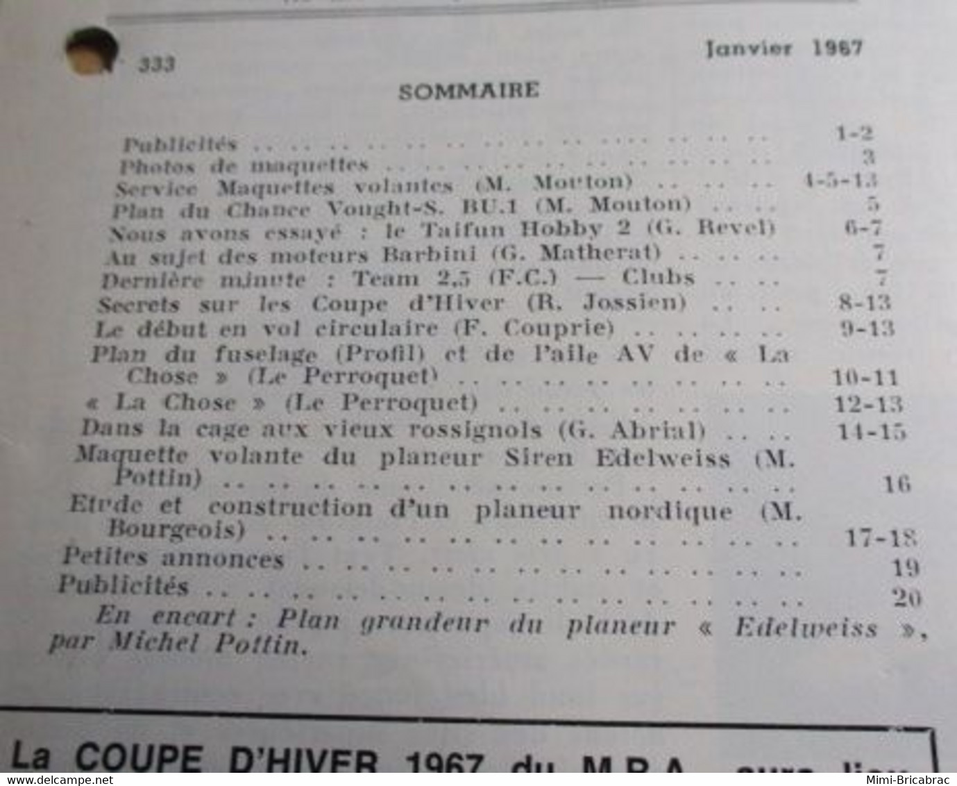 22-A 1e Revue De Maquettisme Années 50/60 : LE MODELE REDUIT D'AVION Avec Plan Inclus N°333 De 1967 - Aerei E Elicotteri