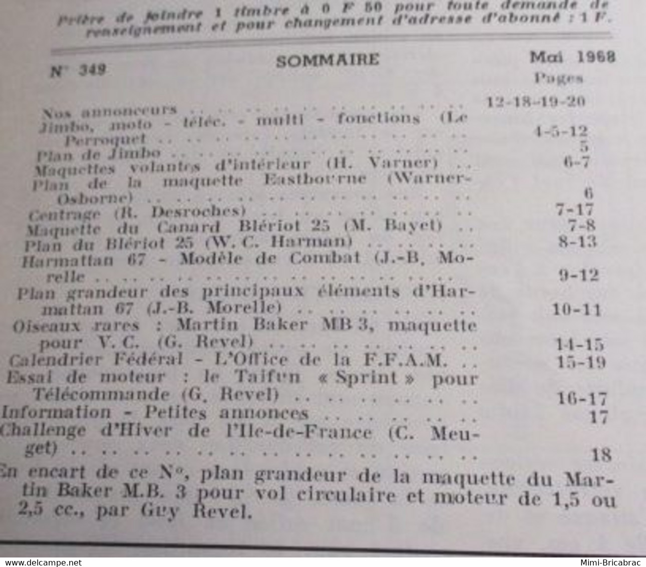 22-A 1e Revue De Maquettisme Années 50/60 : LE MODELE REDUIT D'AVION Avec Plan Inclus N°349 De Mai 1968 - Aerei E Elicotteri