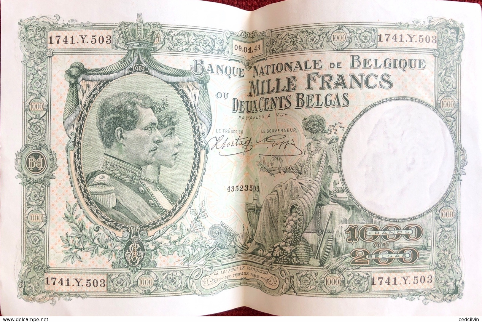 BILLET DE MILLE FRANCS OU 200 BELGAS - 1000 Franchi & 1000 Franchi-200 Belgas