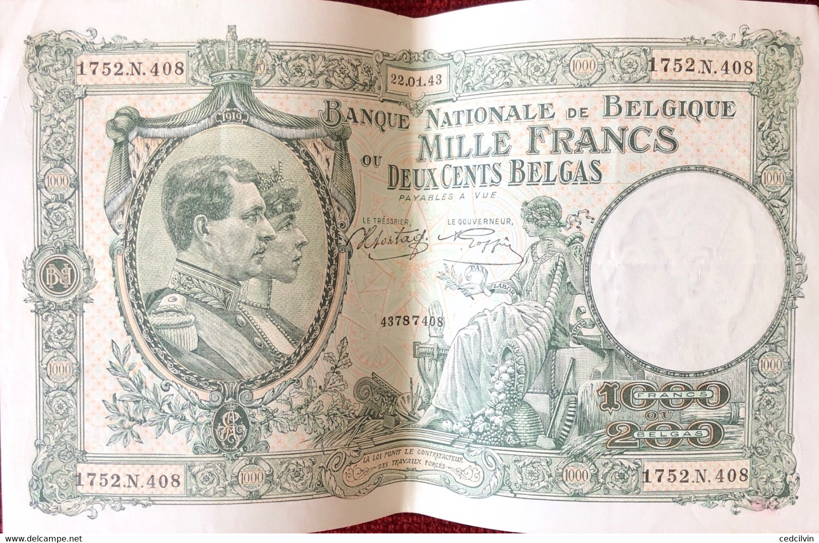 BILLET DE MILLE FRANCS OU 200 BELGAS - 1000 Francos & 1000 Francos-200 Belgas