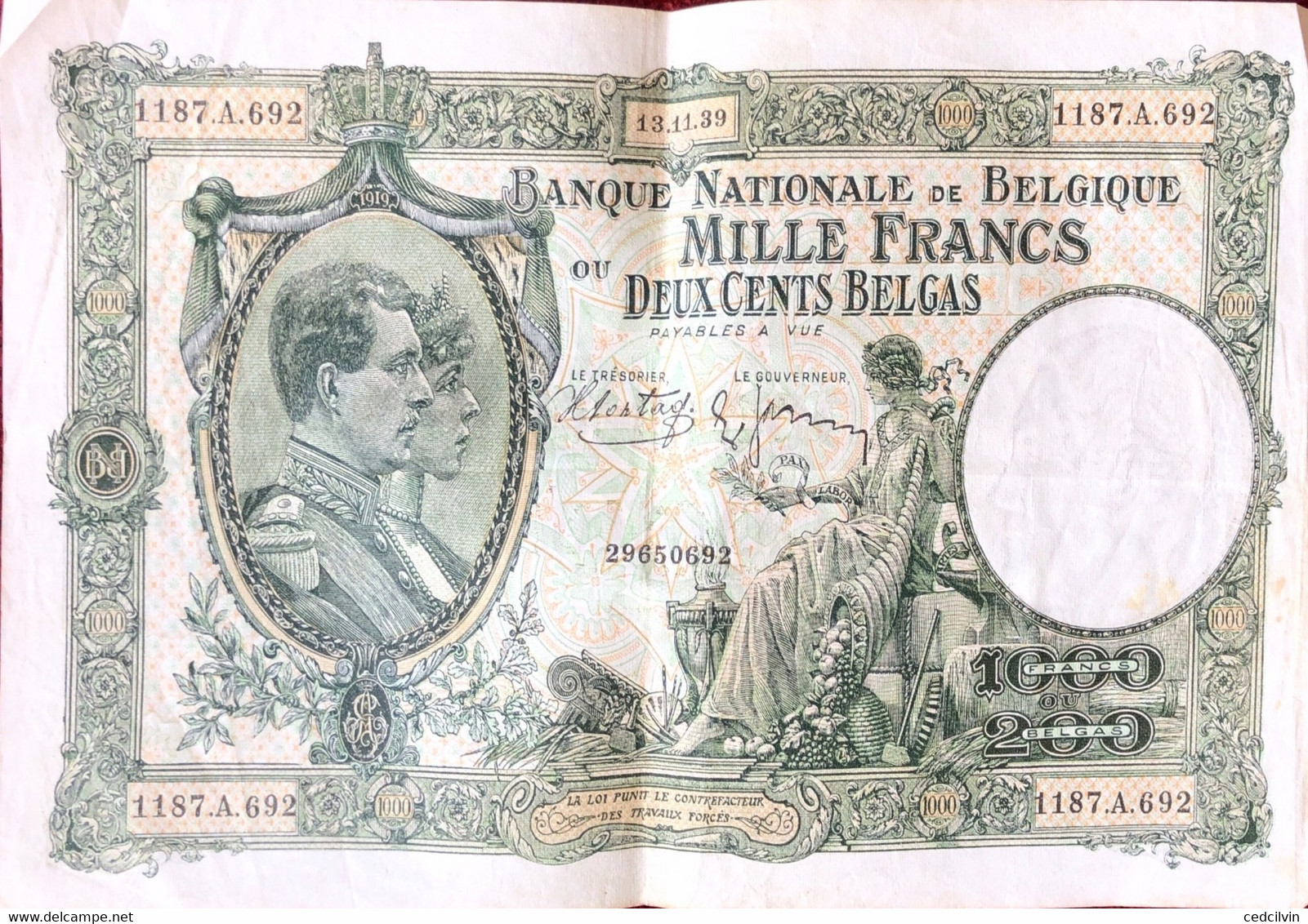 BILLET DE MILLE FRANCS OU 200 BELGAS - 1000 Francos & 1000 Francos-200 Belgas