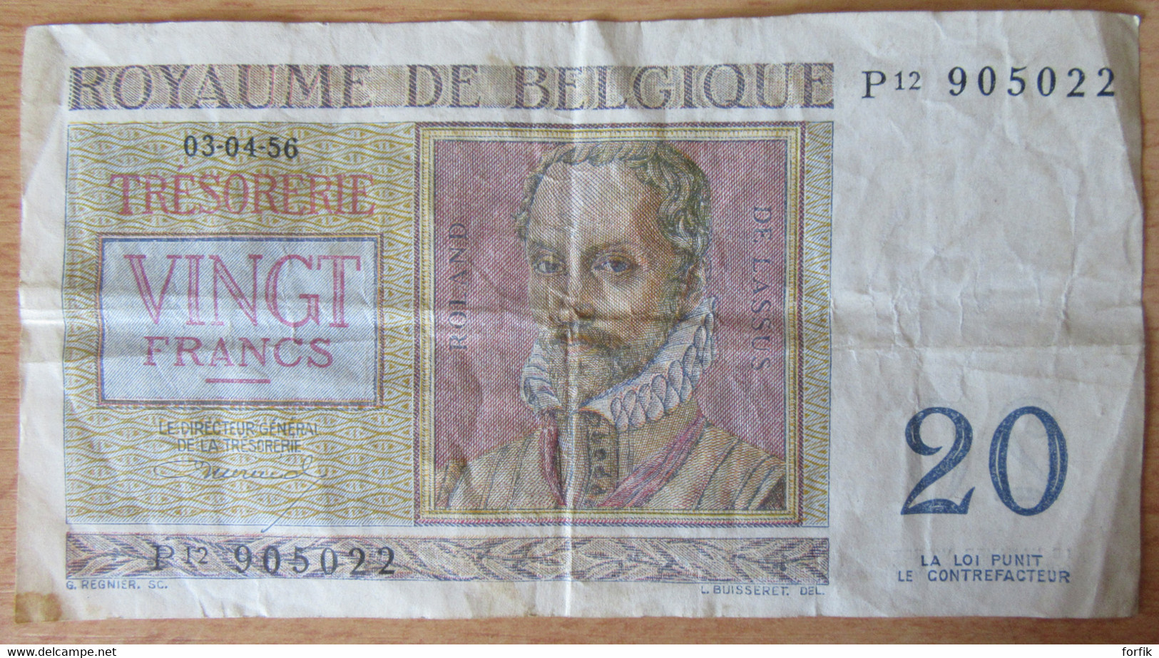 Belgique - Billet 20 Francs "Trésorerie" 03-04-1956 - 20 Franchi