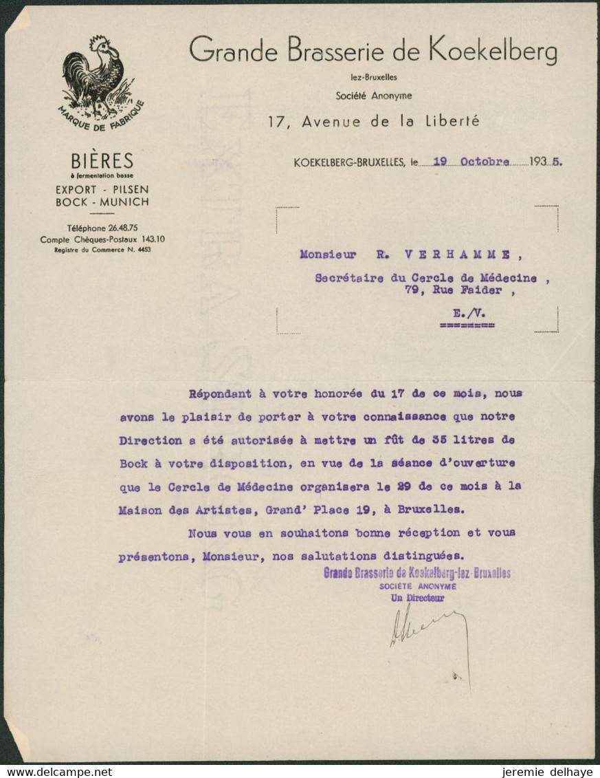 Belgique - Lot De 2 Factures Illustrées Grande Brasserie De Koekelberg (1935-37) / Bières, Beer - 1900 – 1949