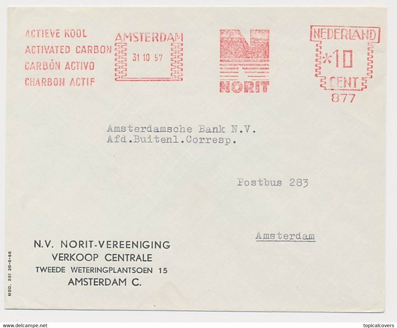 Meter Cover Netherlands 1957 Activated Carbon - Norit - Amsterdam - Andere & Zonder Classificatie