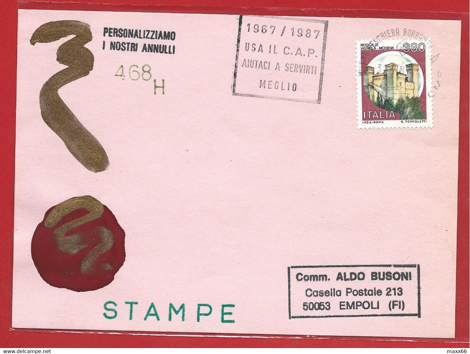 CARTOLINA VG ALDO BUSONI 468H - 1987 MILANO PESCHIERA BORROMEO - Usa Il CAP Aiutaci A Servirti Meglio - ANNULLO DEDICATO - Zipcode