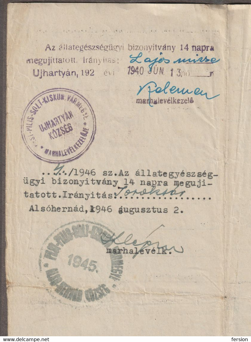 1940 Hungary  REVENUE STAMP Agriculture / Animal Passport CUT Pig Sheperd Pest Pilis Solt Kiskun County ÚJHARTYÁN - 60 F - Fiscales