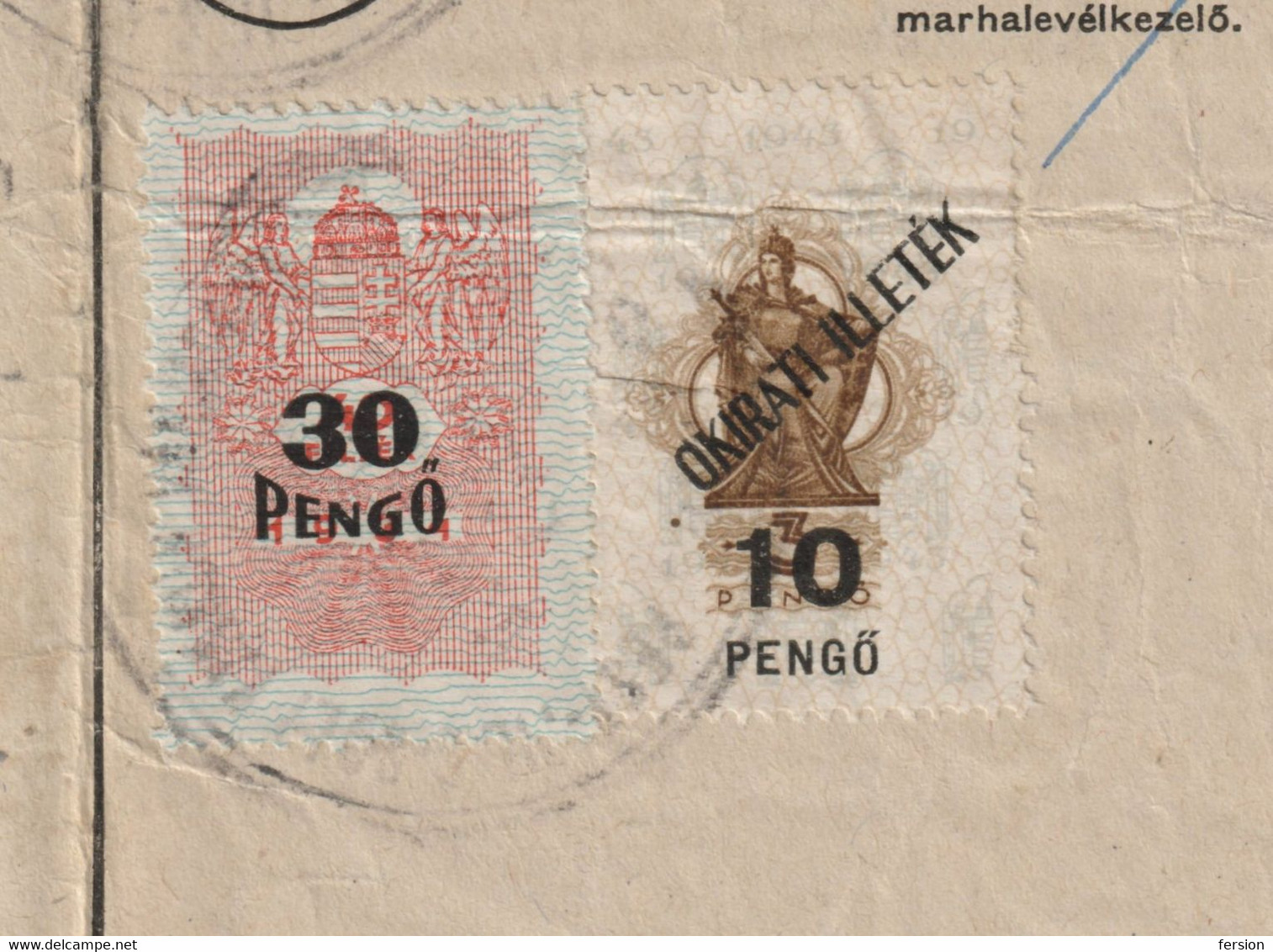 1945 Hungary REVENUE STAMP Agriculture Animal Passport HORSE OX Pest Pilis Solt Kiskun County ÚJHARTYÁN 2  4 P Overprint - Revenue Stamps