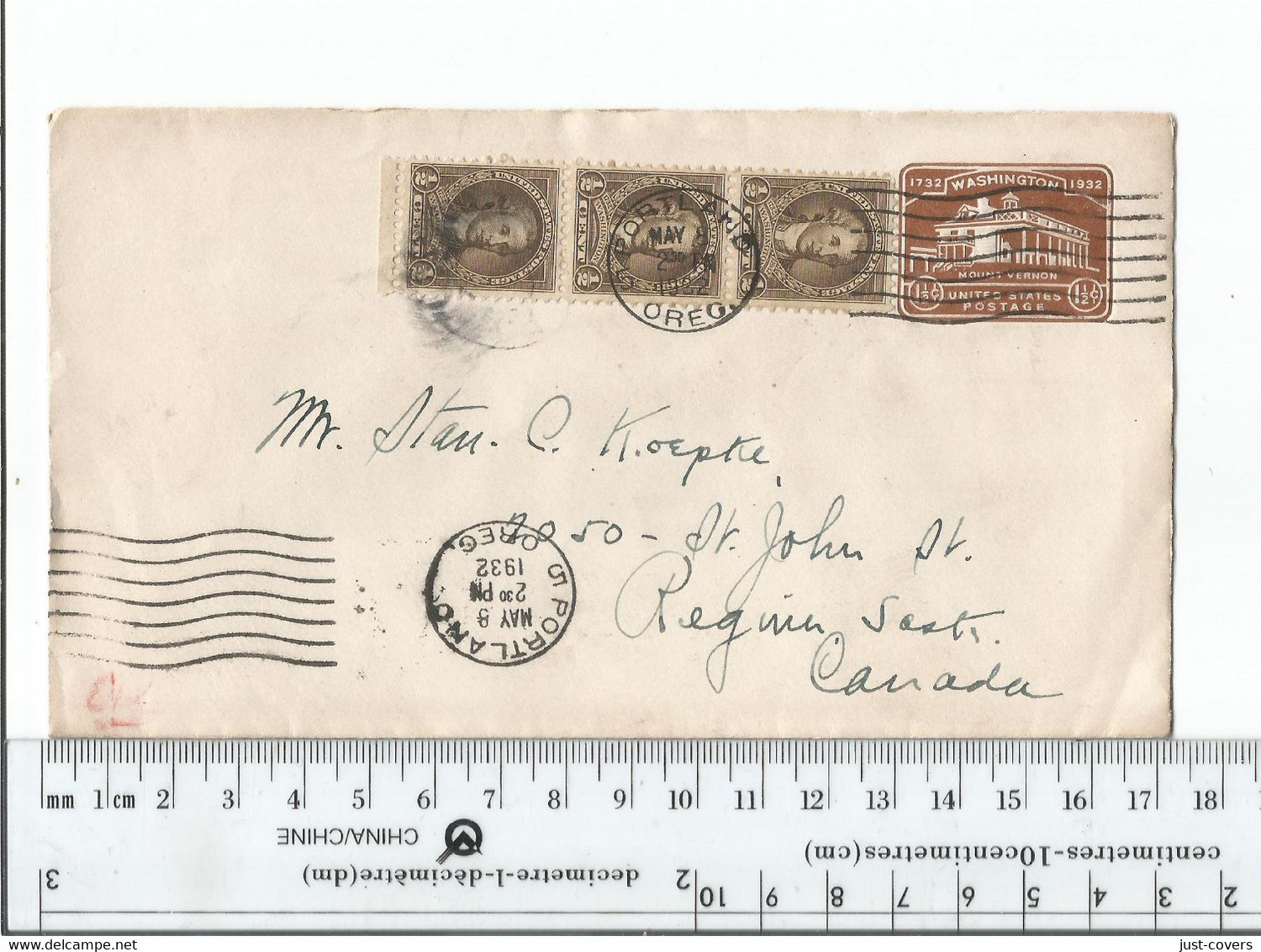 United States Portland Oregon Uprated To Regina Saskatchewan Canada May 9 1932 ................(Box 9) - 1921-40