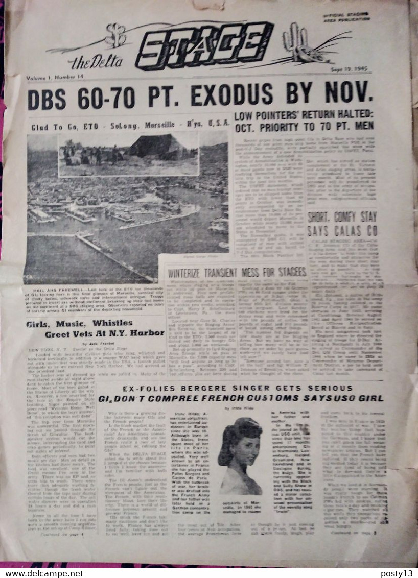 MARSEILLE - 19/09/1945 - " The Delta Stage " RARE Journal US Distribué Aux Troupes US Basées Dans La Région - 1939-45