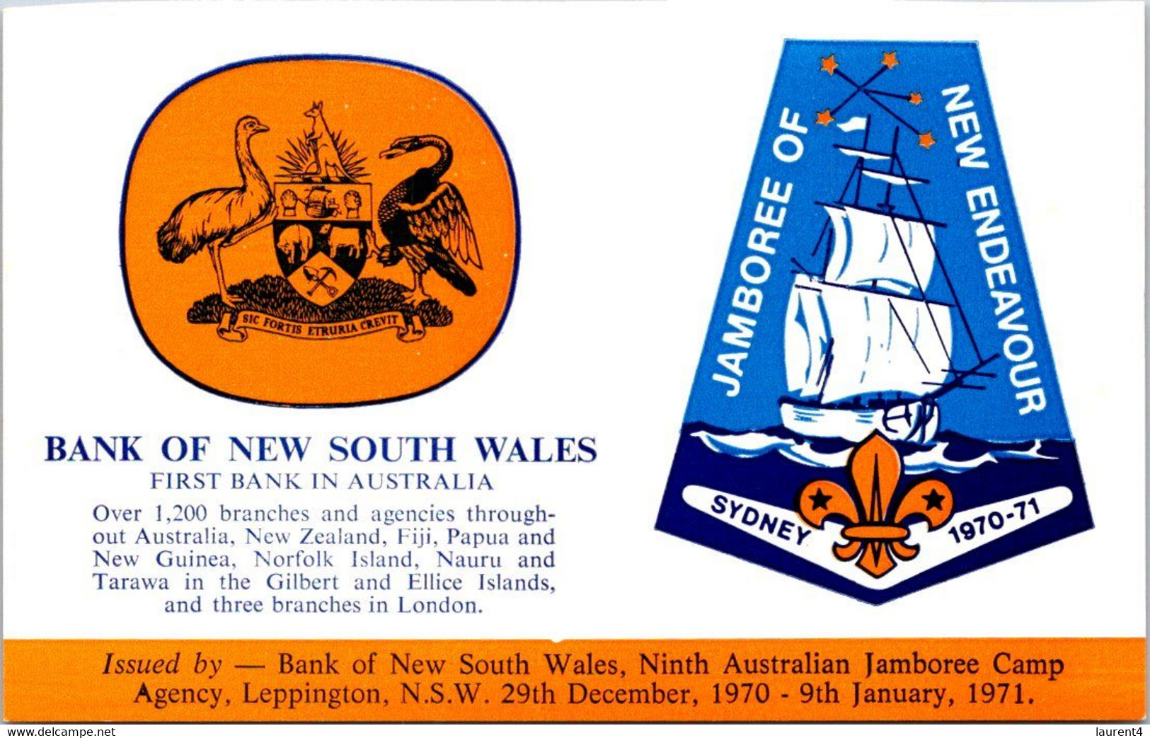 (1 H 27) Australia - Australian Jamboree Postcard  - SCOUT - Bnk Of New South Wales - 1970-71 Jamboree - Manifestations