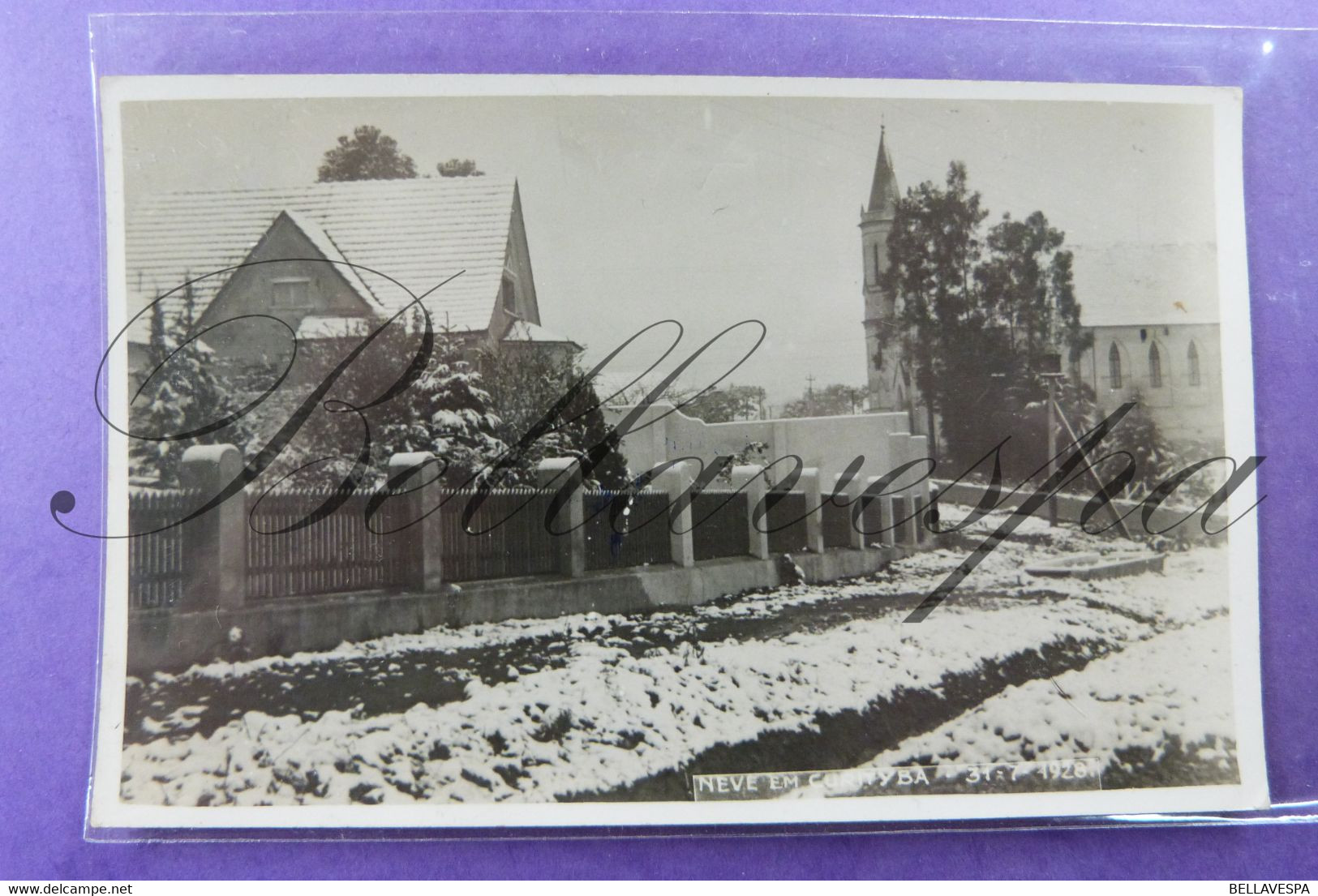 Curitiba Neve Em..  31/0/1928 Bresil Brazil Vermoeden Belgian  Missions?  Rare. Bouwstijl Kerk En Huizen Fotokaart-RPPC - Missioni