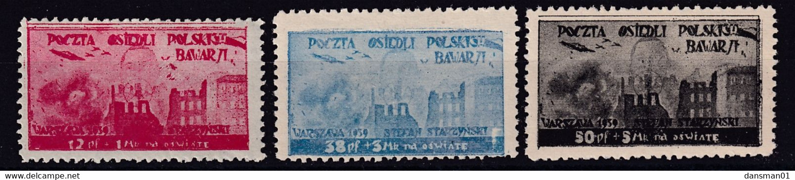 POLAND 1946 Osiedli In Bavaria Sc 1B-3B Mint Hinged - Verschlussmarken Der Befreiung