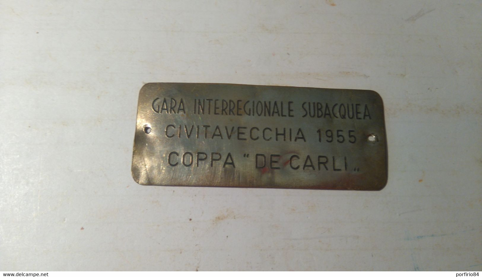 VINTAGE GRANDE COPPA IN OTTONE GARA SUBACQUEA CIVITAVECCHIA 1955 COPPA DE CARLI - Pesca