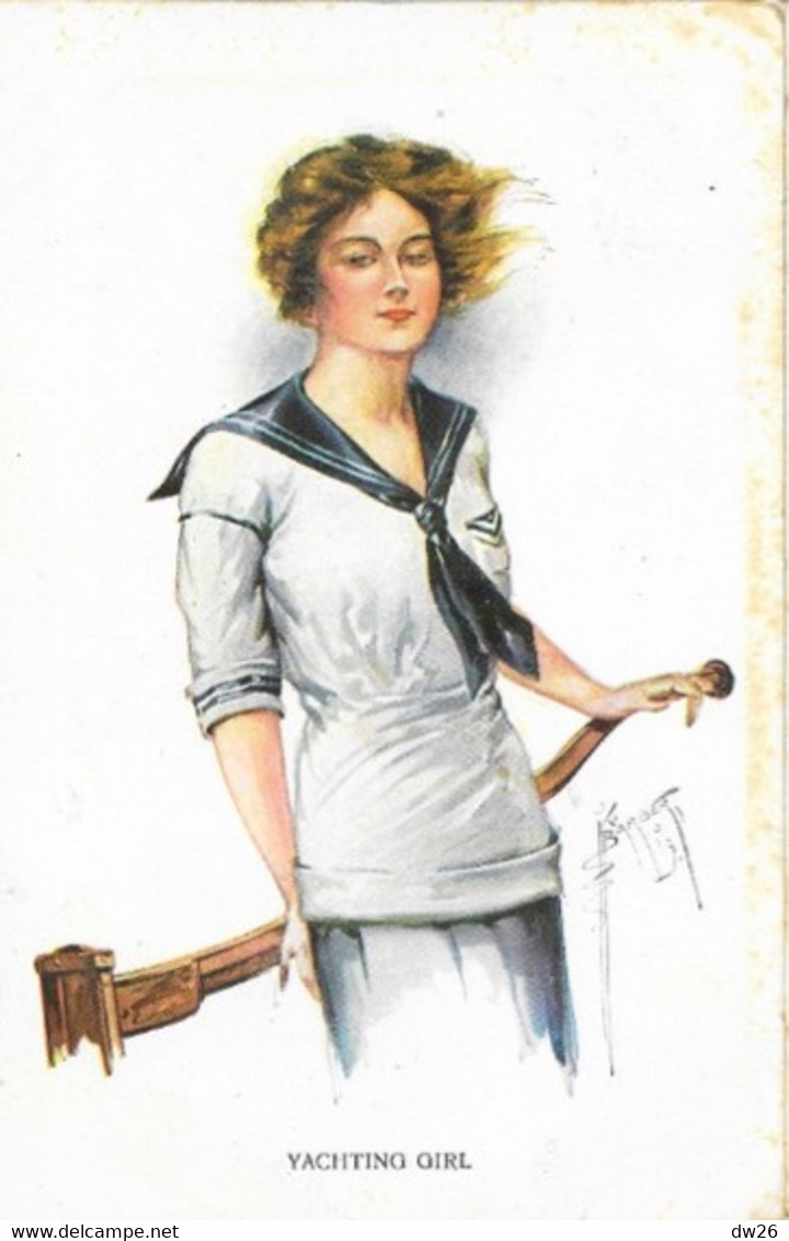 Illustration Barber Court -  Yachting Girl - Femme En Costume Marin à La Barre - Series N° 2023/6 - Barber, Court