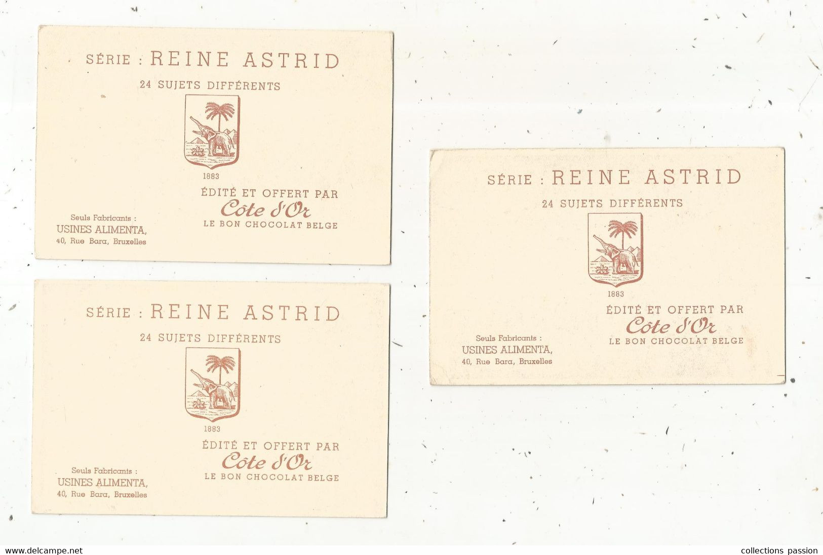 Chromo , CHOCOLAT COTE D'OR ,série : REINE ASTRID, N° 3, 9 Et 19, LOT DE 3 CHROMOS - Côte D'Or