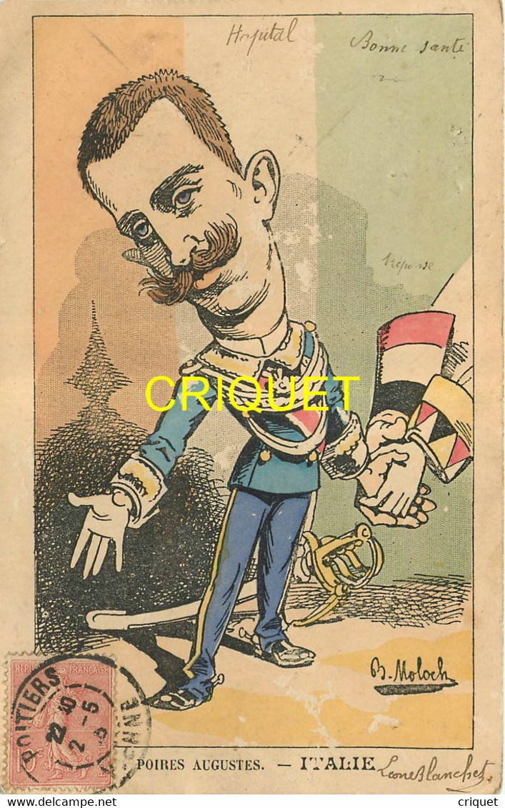 Illustrateur Moloch, Politique Satirique, Poires Augustes, Victor Emmanuel, Ombre Du Kaiser Sur Le Mur - Moloch