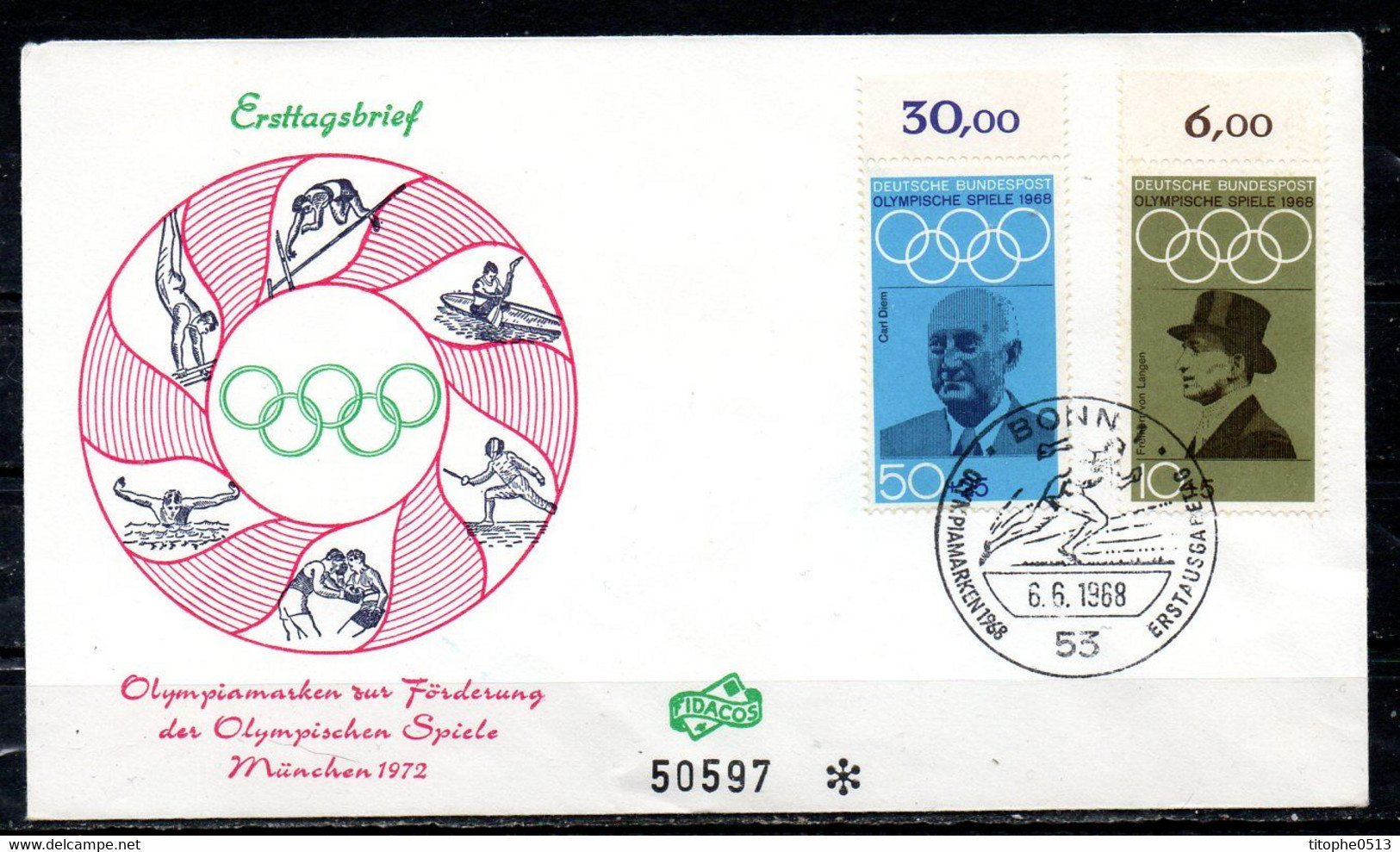 ALLEMAGNE. N°426 De 1968 Sur Enveloppe 1er Jour. Baron De Langen. - Jumping