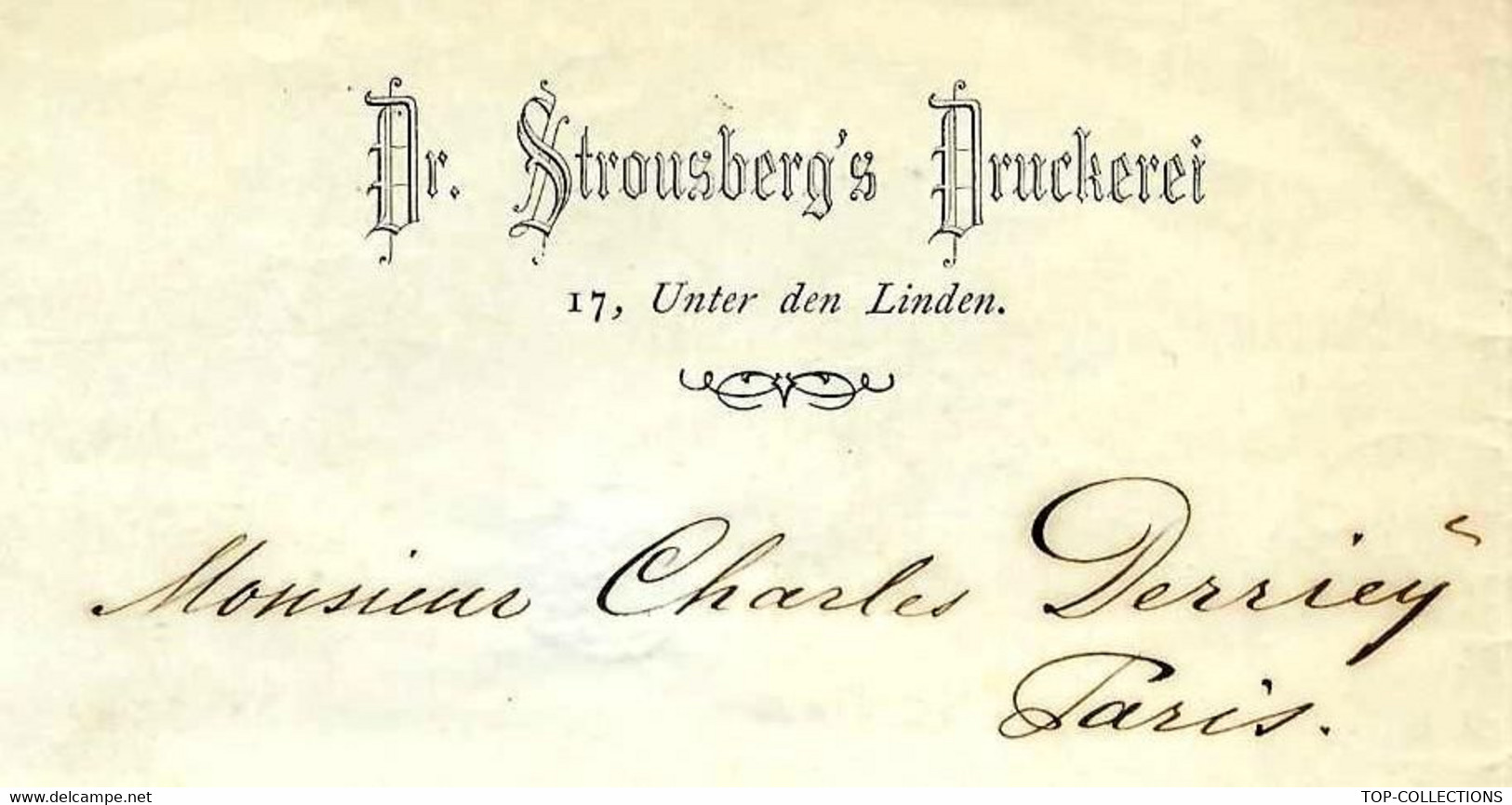 JUDAICA 1870  Berlin Dr Strousberg S Druckerei Unterden Linden Berlin  Ch. Derriey Paris Graveur Fonderie  Imprimerie - Historische Documenten