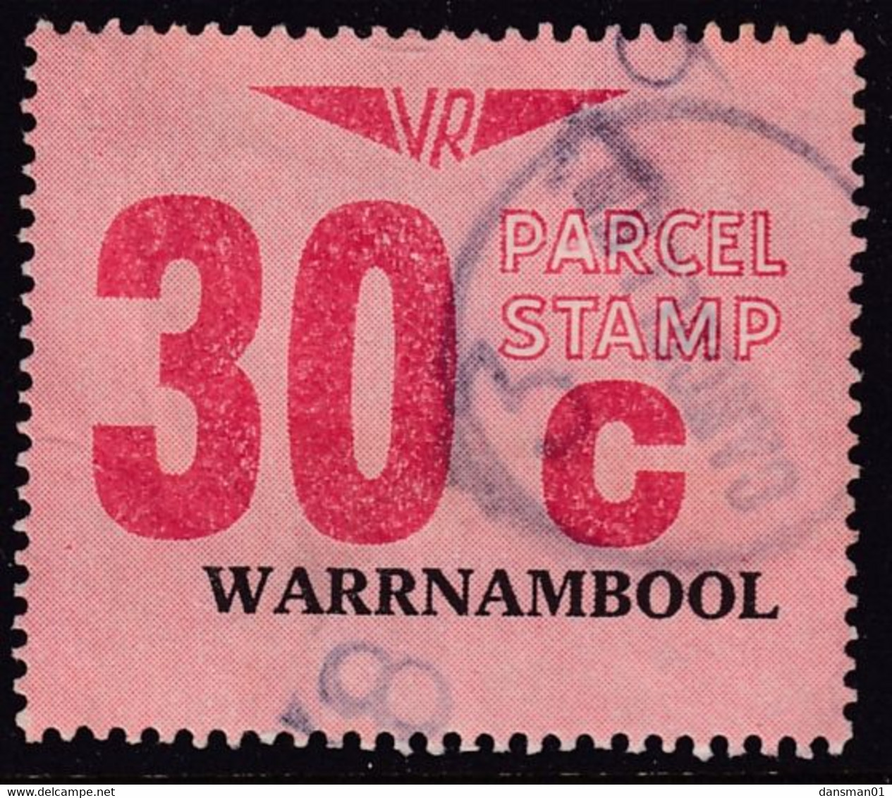 Victoria 1977 Railway Parcel Stamp 30c WARRNAMBOOL Used - Variétés Et Curiosités