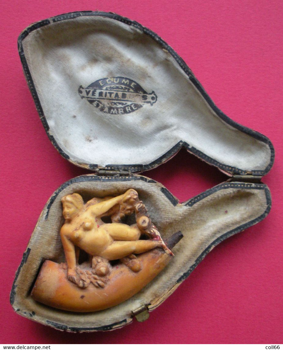 Vieille Pipe En écume Femme Nue Pipe Old Naked Woman Rohr Alte Nackte Frau & Boite Manque Bout D'ambre - Meerschaum Pipes